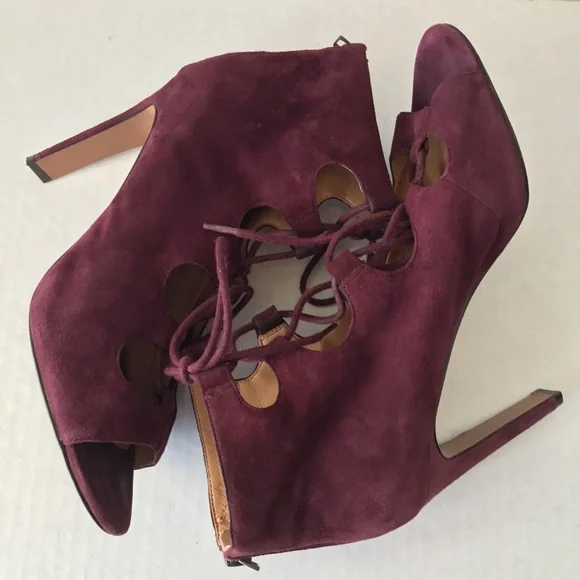 NINE WEST FRETABL BURGUNDY HEELS LACE UP ZIPPER SIZE 8.5 - Picture 4 of 15